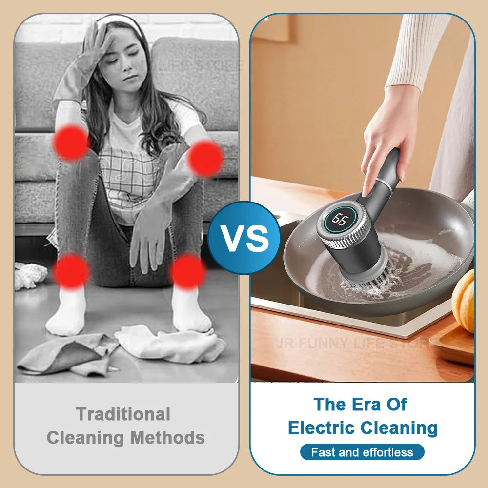 Smart Display Electric Cleaning Brush Wireless Kitchen Sink Cleaning Brush IPX7 Waterproof Electric Pot Brush Cleaning Tool